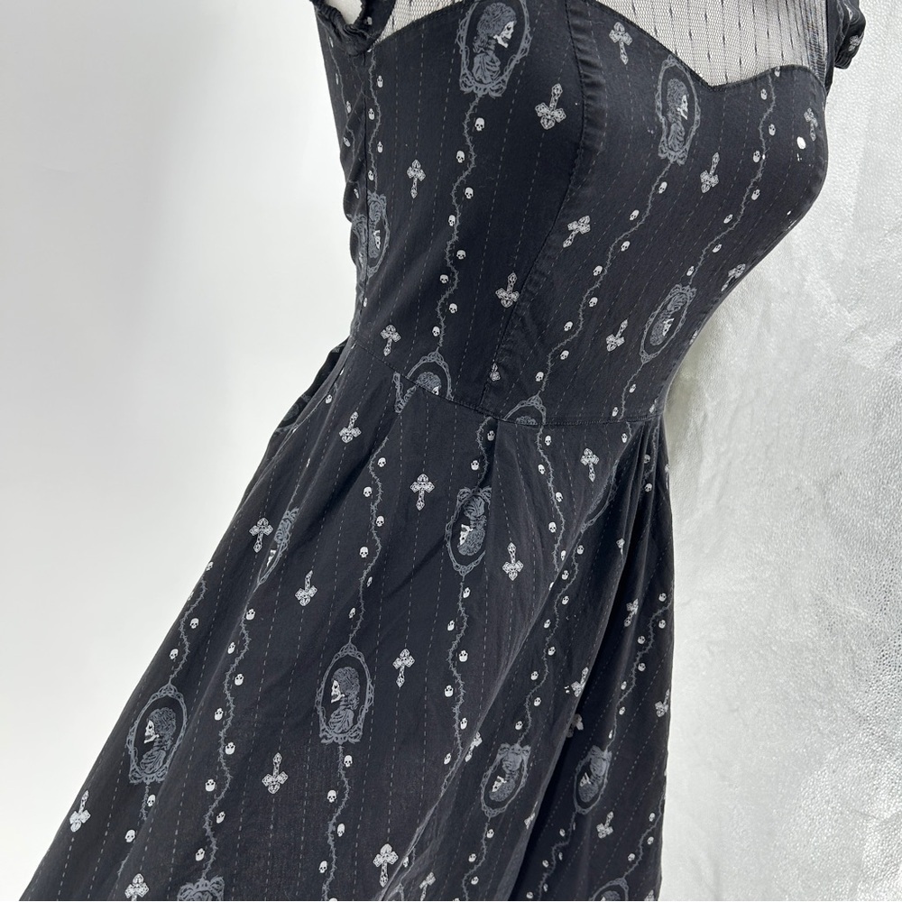Hell Bunny Gemma Skull Cross Goth Cameo Collar Mini Black Dress Size XS - Picture 9 of 13